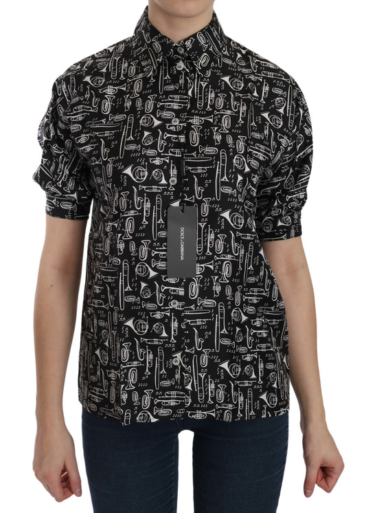 Elegantes Seidentop mit Musikinstrumenten