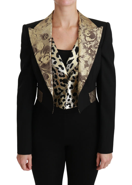Opulentes Ensemble aus Jacke und Weste mit Blumenmuster in Schwarz und Gold
