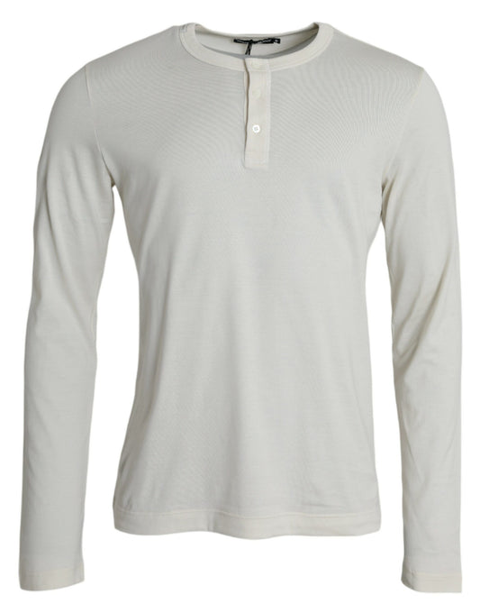 Pullover mit Rundhalsausschnitt aus cremeweißer Baumwolle