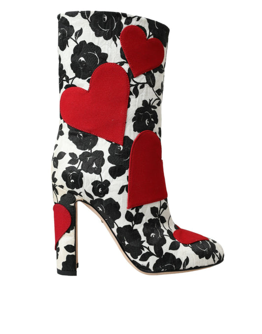 Weiße Blumenherzen Leder Stiefeletten Schuhe