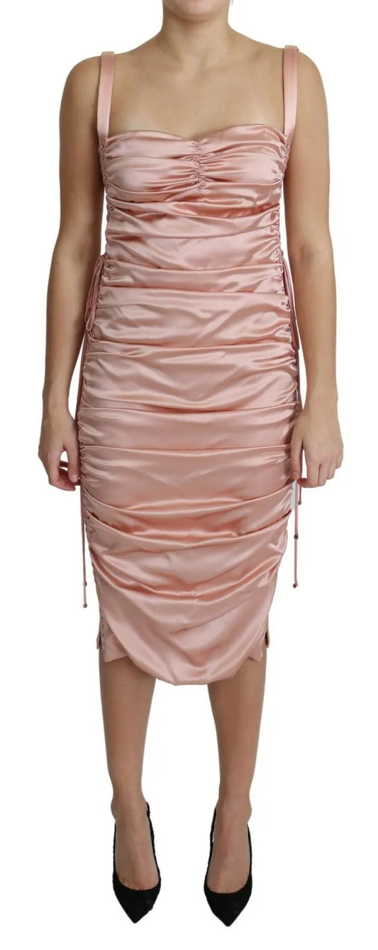 Rosa, figurbetontes Midikleid mit Spaghettiträgern