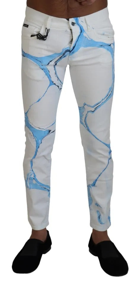 Weiß-blaue Skinny-Jeans aus Baumwolle