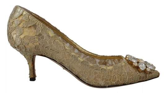 Gold Taormina Spitze Kristall Heels Pumps Schuhe