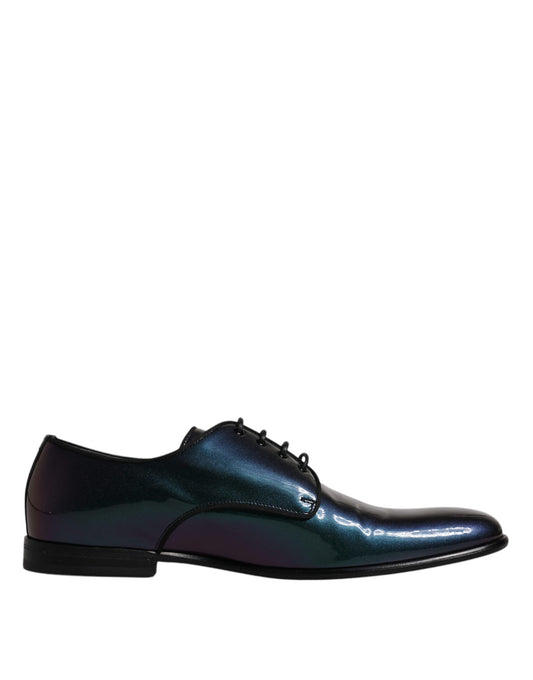 Pfauenblaue Derby-Schuhe aus Lackleder für Herren