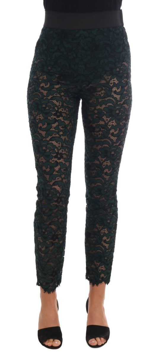 Schmal geschnittene Hose mit Blumenspitze und hoher Taille