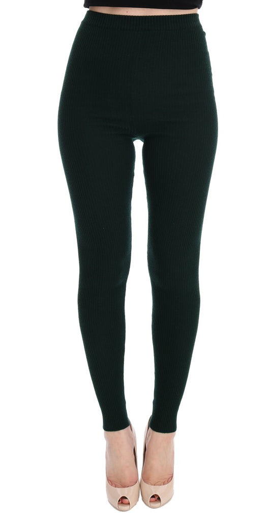 Elegante grüne Wollstrumpfhose mit hoher Taille