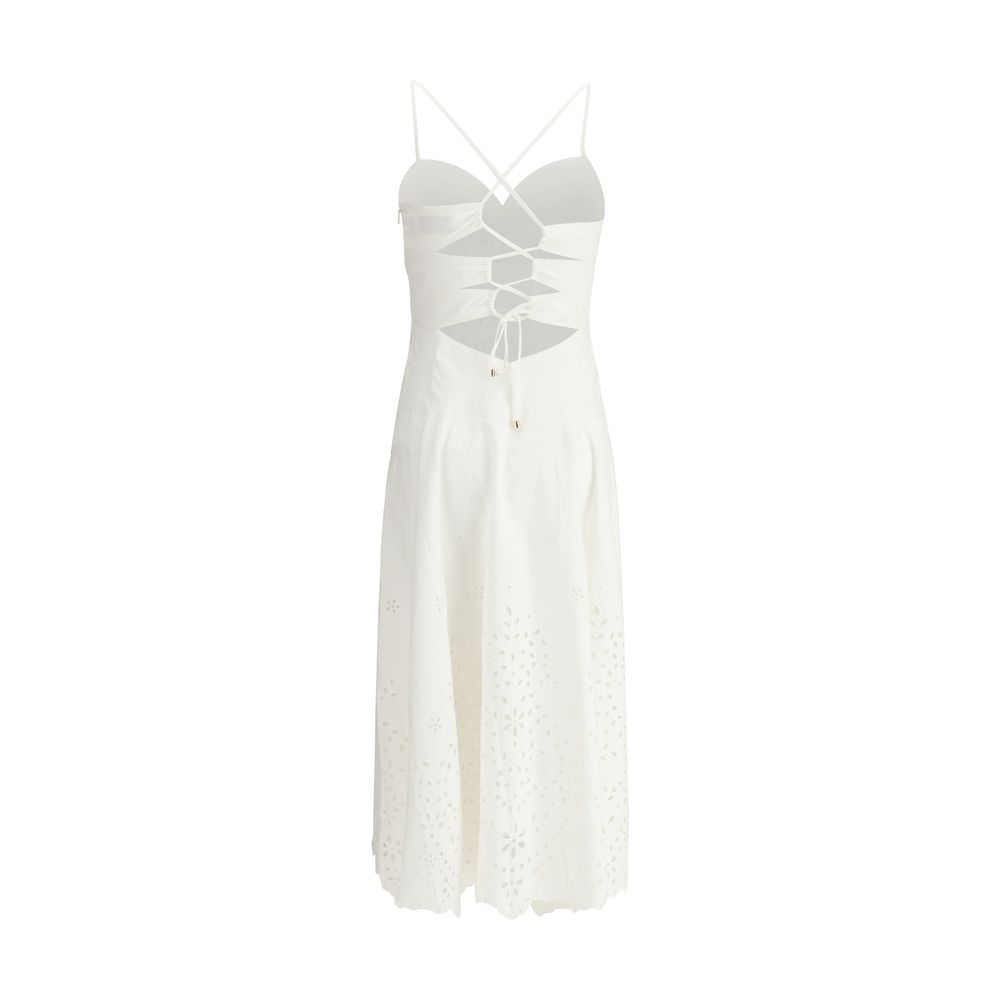White Cotton Embroidered Midi Dress