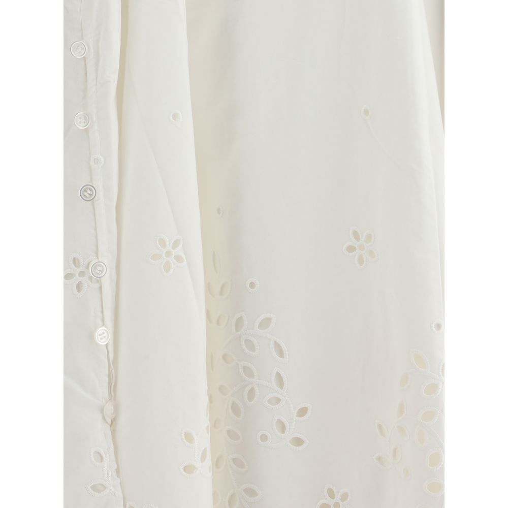 White Cotton Embroidered Midi Dress