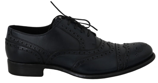 Elegante blaue Derby-Schuhe aus Leder mit Flügelkappe