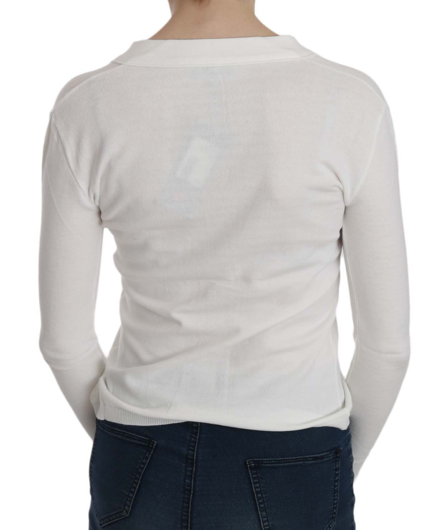 Elegante, weiße, kurze Cardigan-Bluse mit V-Ausschnitt