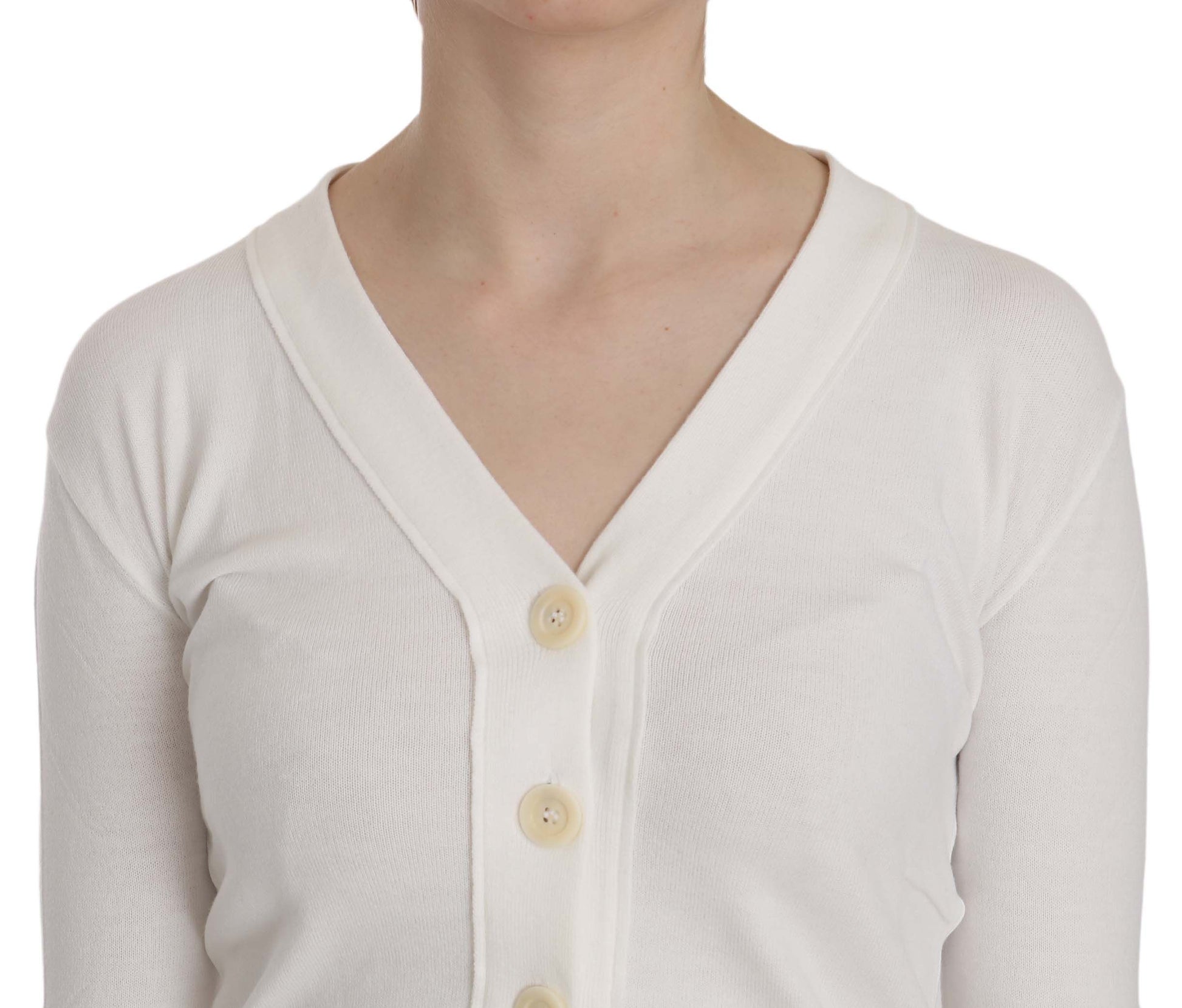 Elegante, weiße, kurze Cardigan-Bluse mit V-Ausschnitt