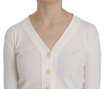 Elegante, weiße, kurze Cardigan-Bluse mit V-Ausschnitt