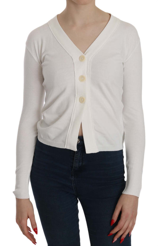 Elegante, weiße, kurze Cardigan-Bluse mit V-Ausschnitt