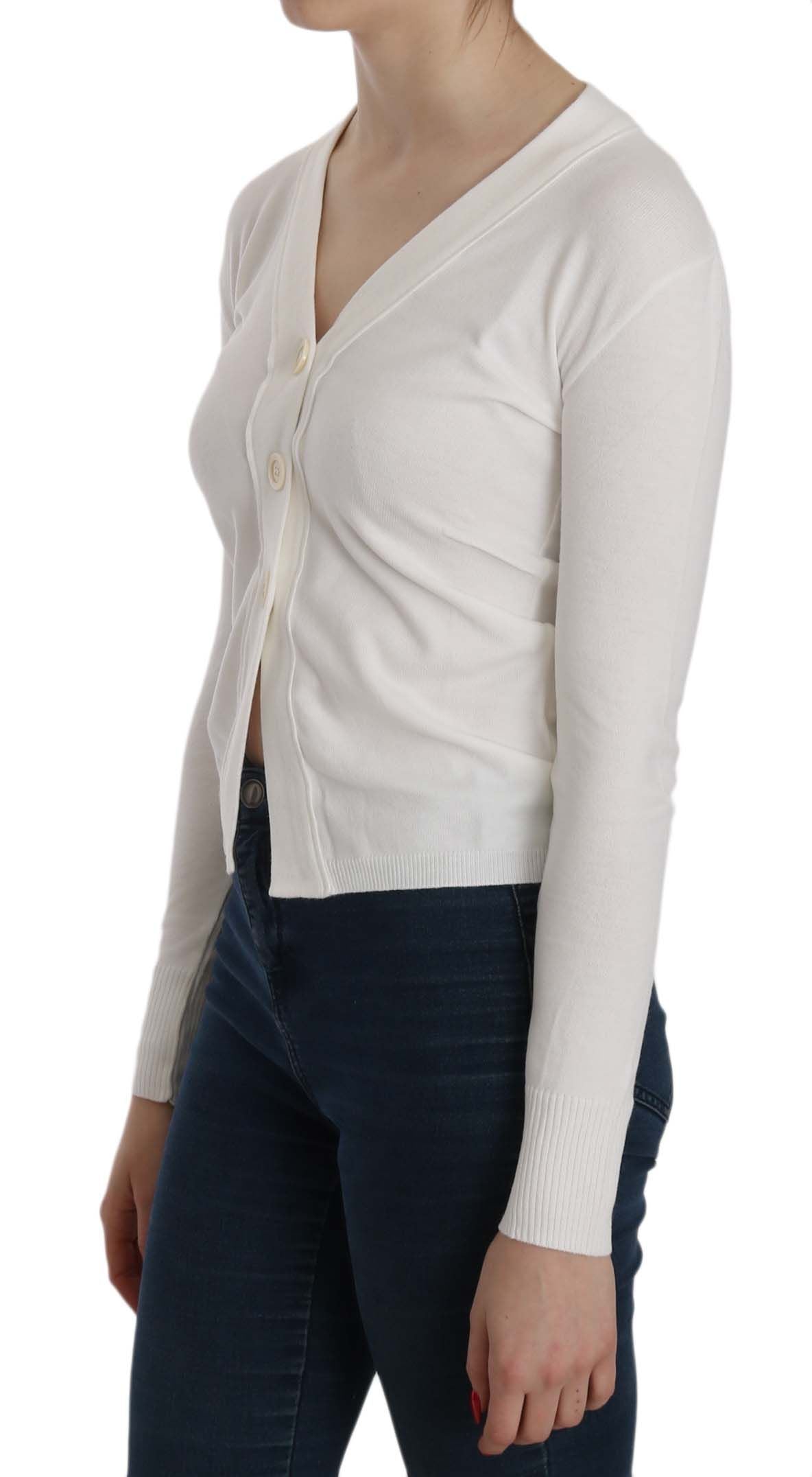 Elegante, weiße, kurze Cardigan-Bluse mit V-Ausschnitt