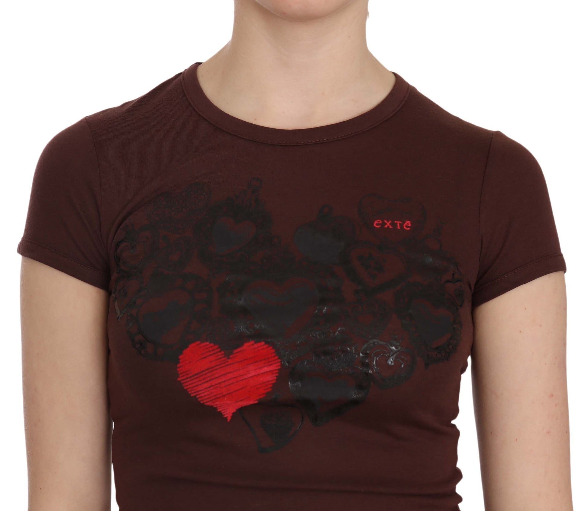 Schicke Rundhalsbluse mit Herzen-Print in Braun