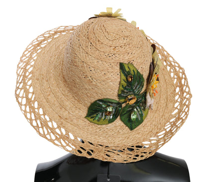 Eleganter, beiger Fischerhut mit Blumenmuster
