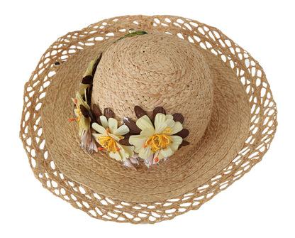 Eleganter, beiger Fischerhut mit Blumenmuster