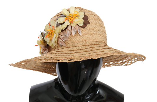 Eleganter, beiger Fischerhut mit Blumenmuster