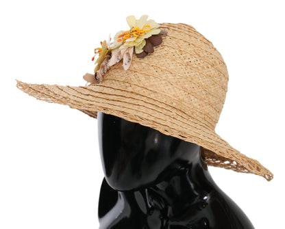 Eleganter, beiger Fischerhut mit Blumenmuster