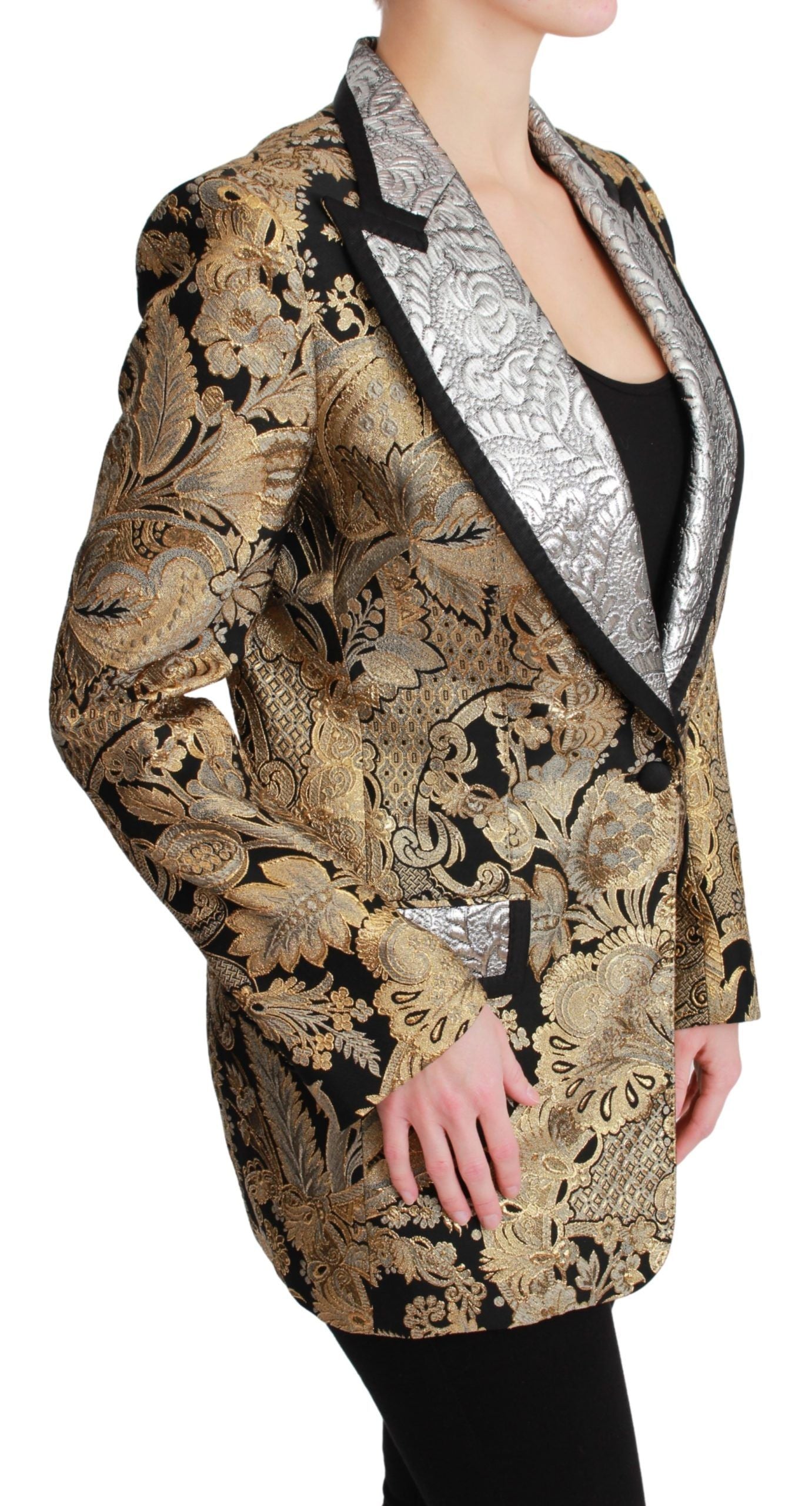 Eleganter Blazer aus Jacquard mit goldenem Blumenmuster
