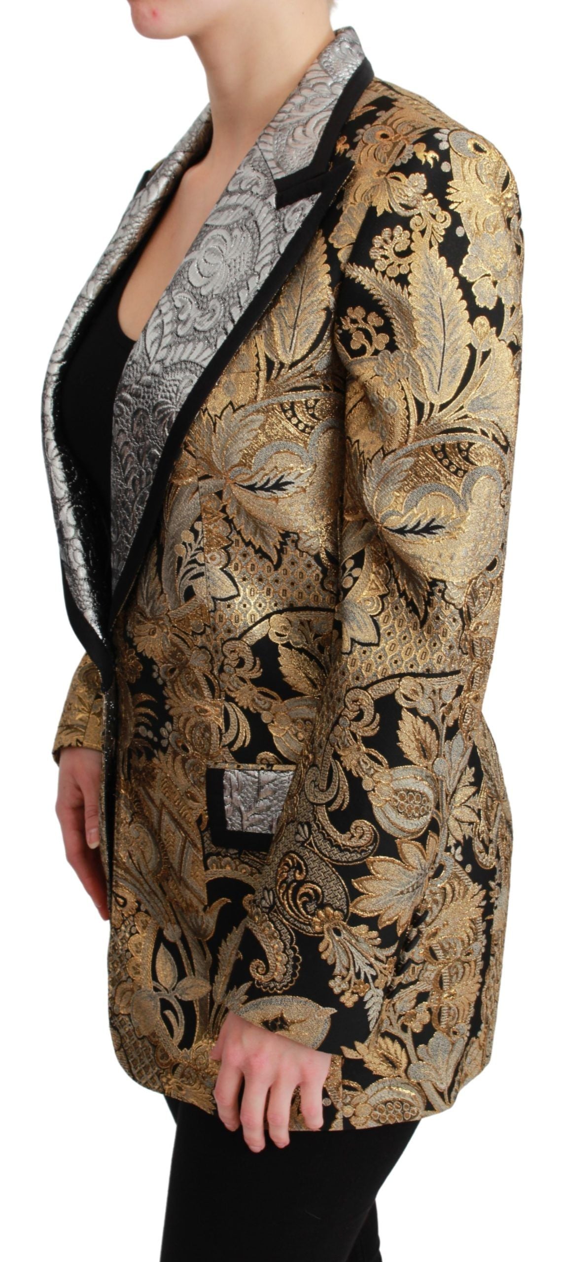 Eleganter Blazer aus Jacquard mit goldenem Blumenmuster
