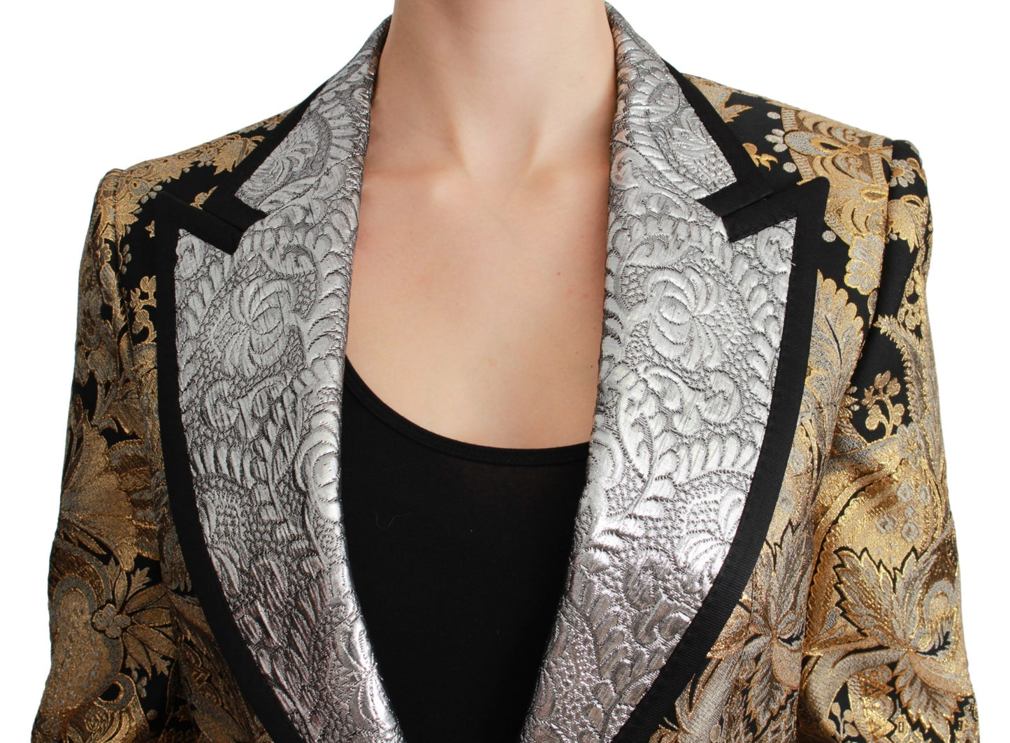 Eleganter Blazer aus Jacquard mit goldenem Blumenmuster