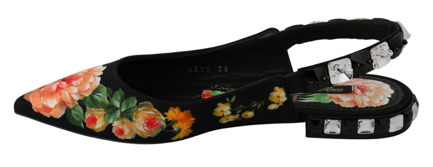 Elegante, mit Kristallen verzierte Flats mit Blumenmuster