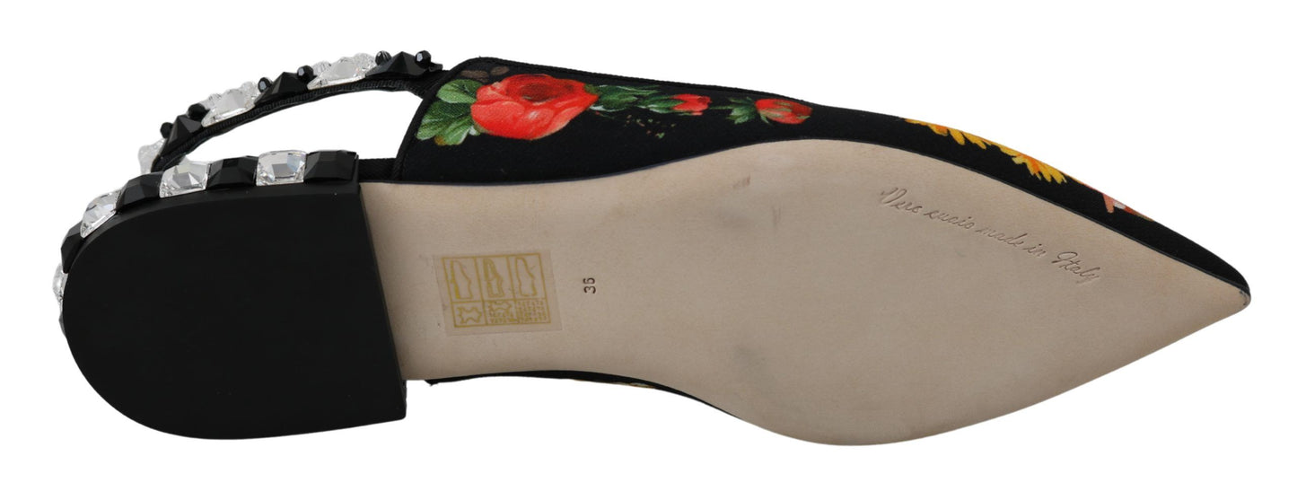 Elegante, mit Kristallen verzierte Flats mit Blumenmuster