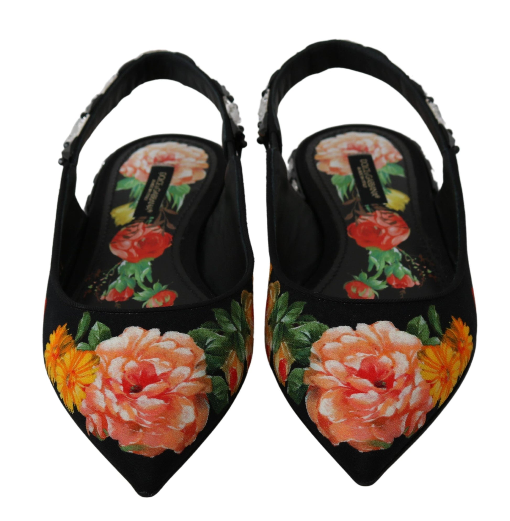 Elegante, mit Kristallen verzierte Flats mit Blumenmuster