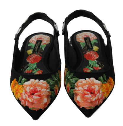 Elegante, mit Kristallen verzierte Flats mit Blumenmuster