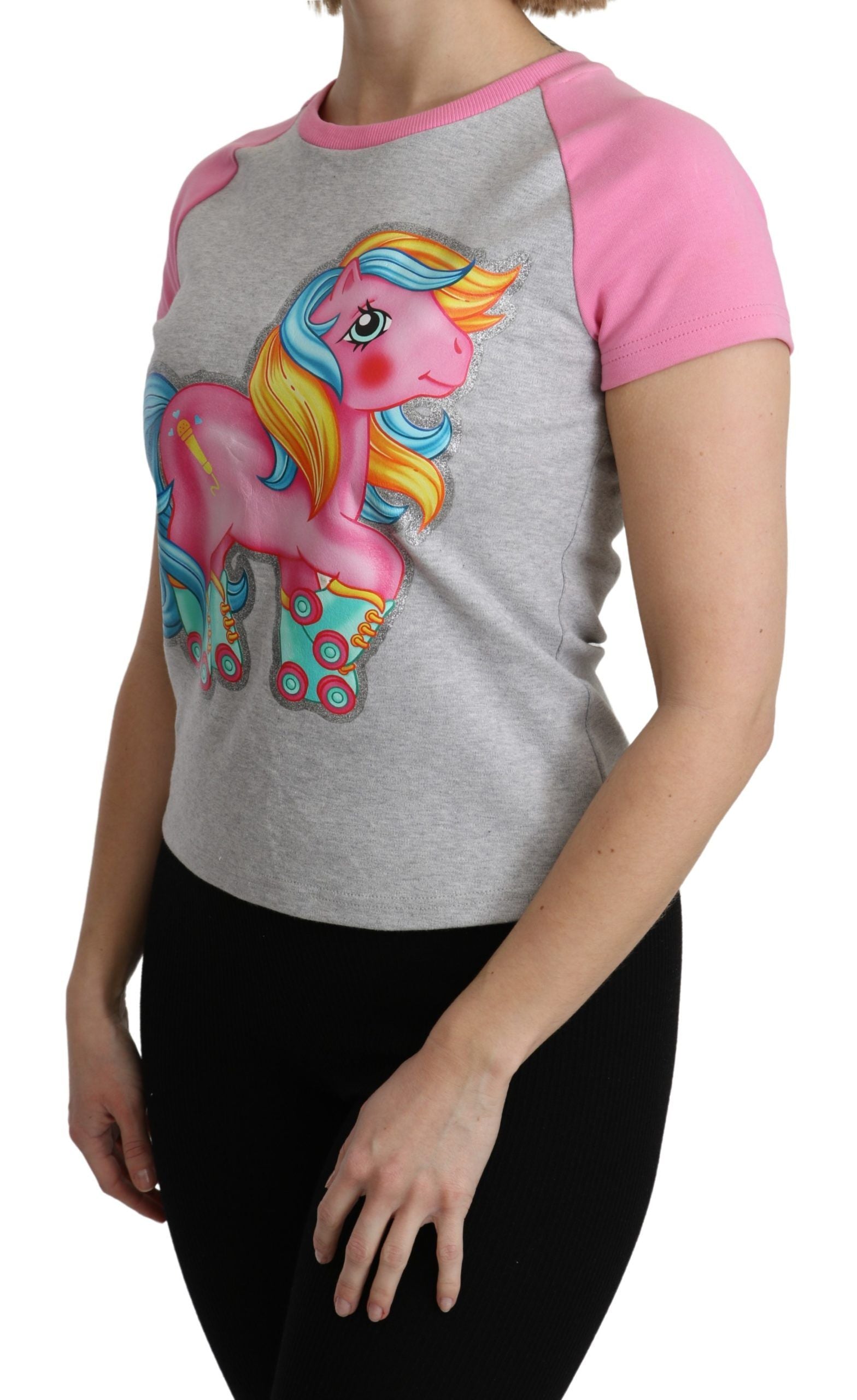 Schickes graues Baumwoll-T-Shirt mit Rundhalsausschnitt und rosa Akzenten