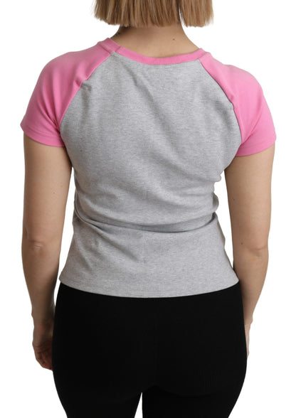 Schickes graues Baumwoll-T-Shirt mit Rundhalsausschnitt und rosa Akzenten