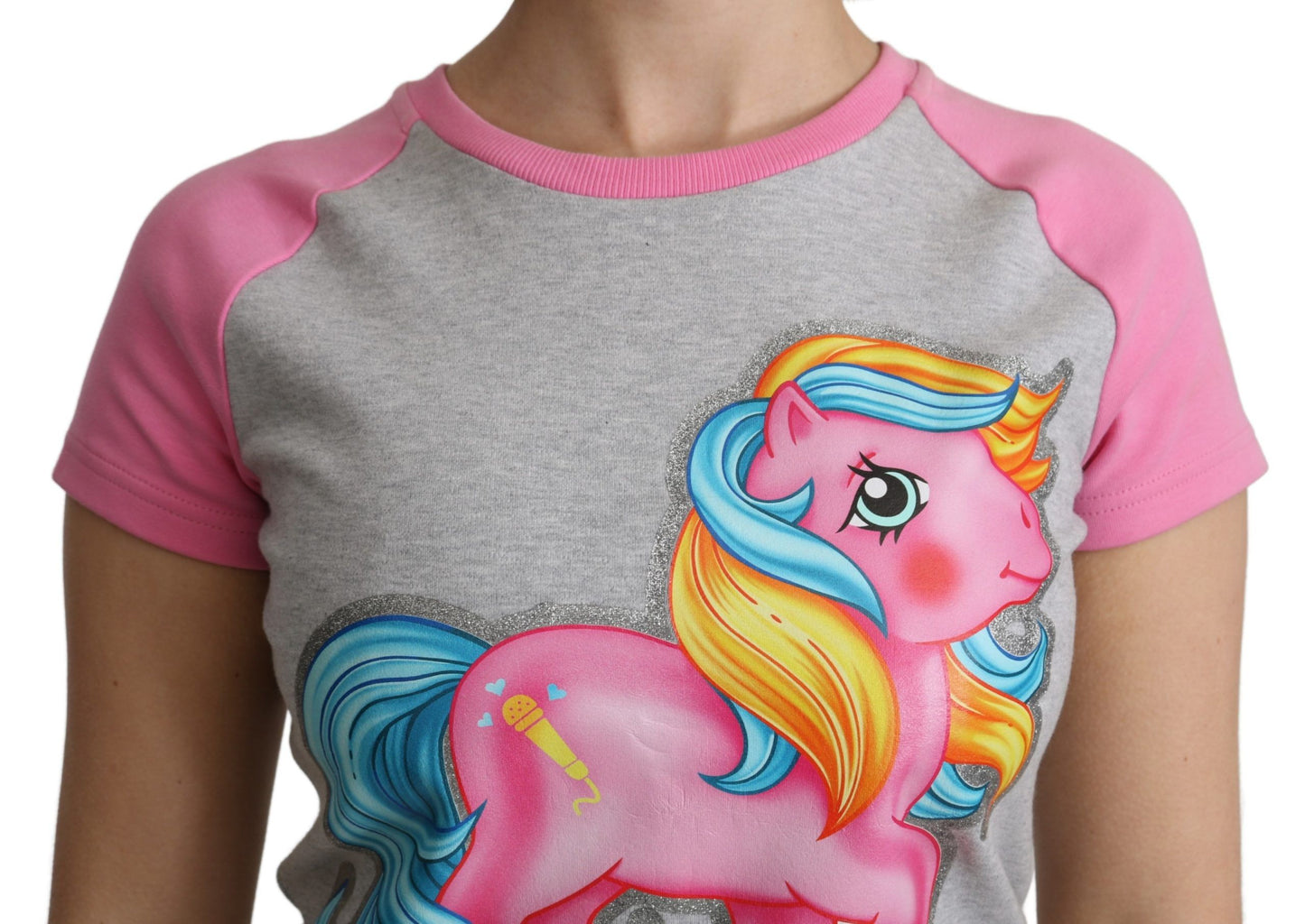Schickes graues Baumwoll-T-Shirt mit Rundhalsausschnitt und rosa Akzenten