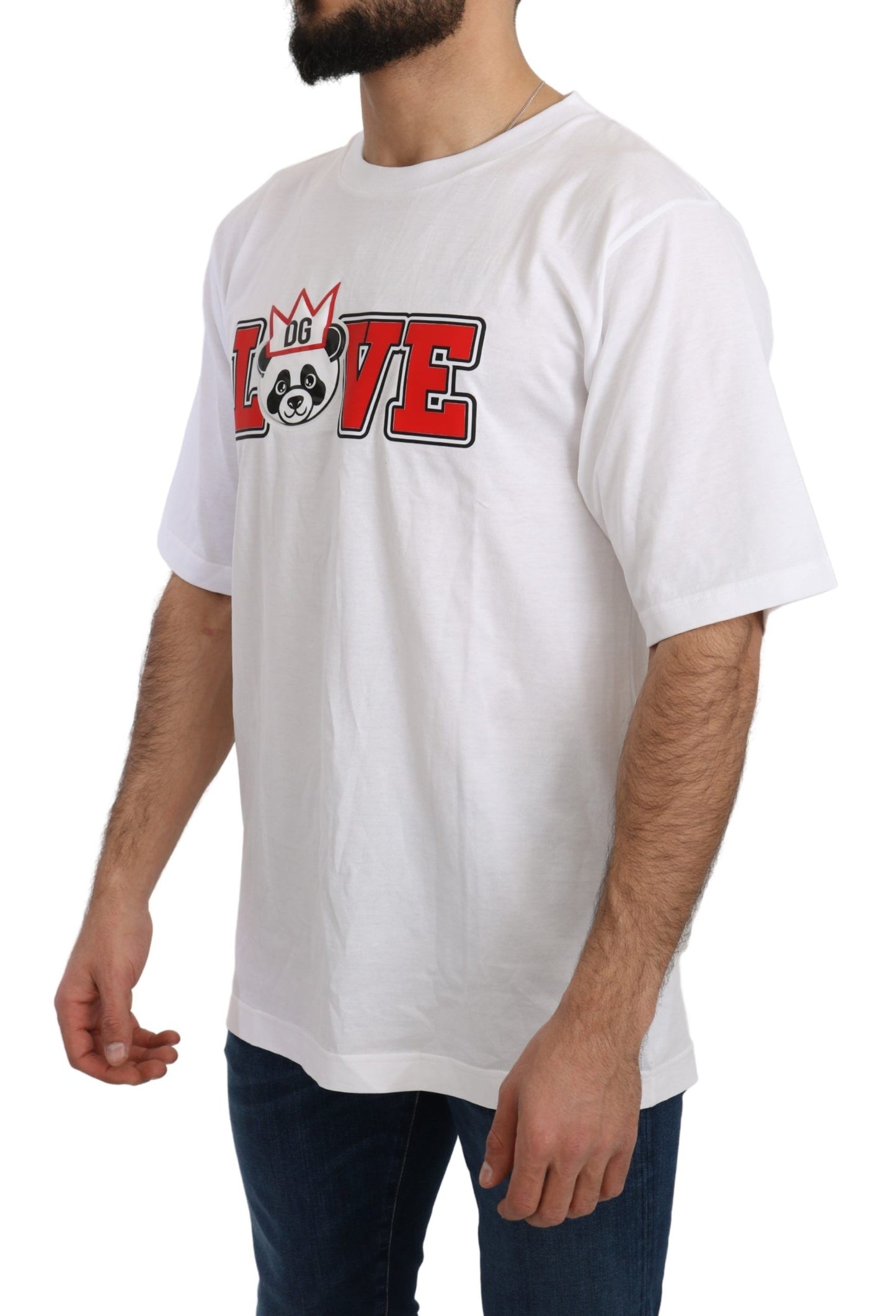 Schmales Rundhals-T-Shirt mit Panda-Motiv