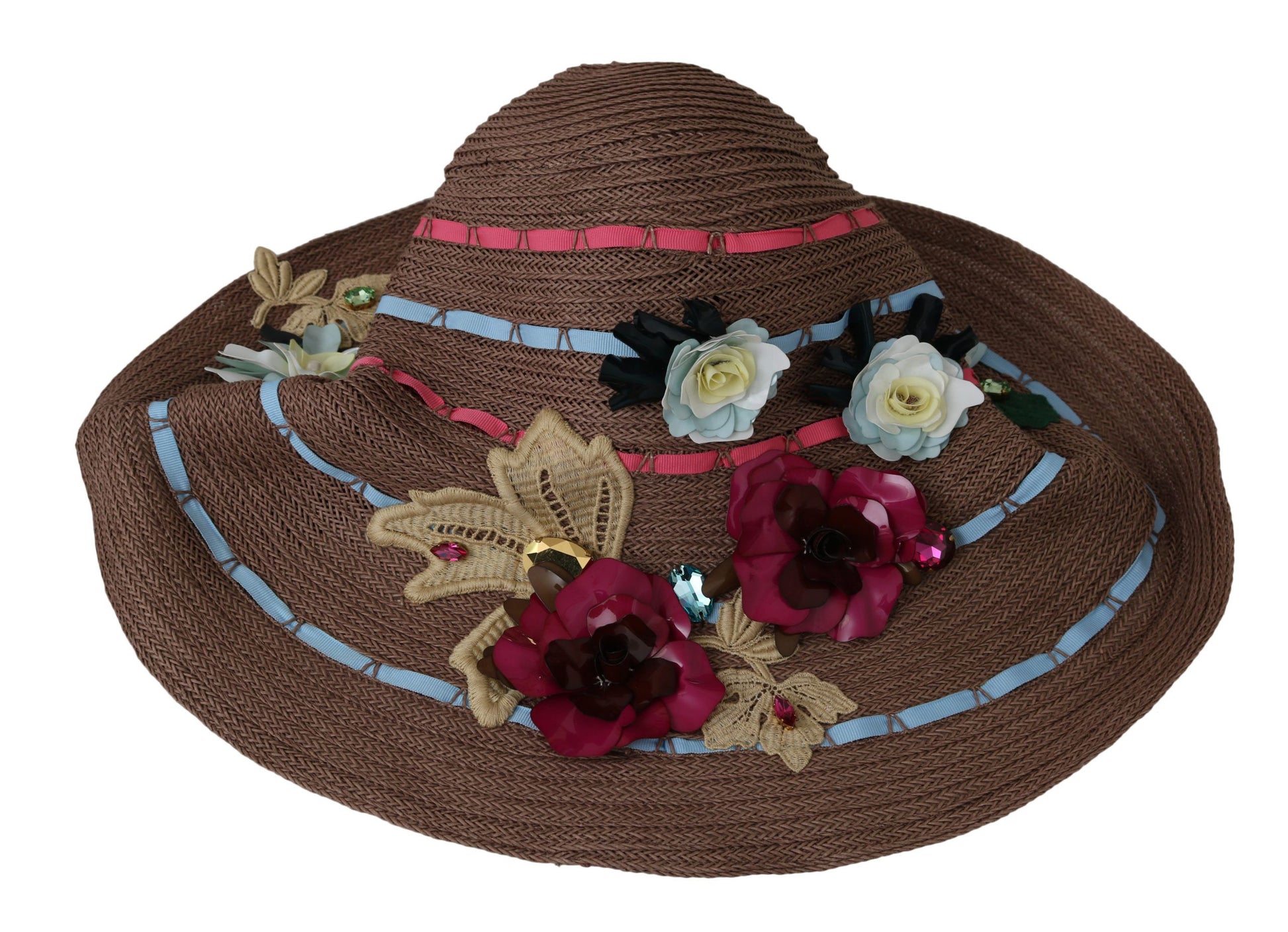 Eleganter Schlapphut aus Stroh mit floralen Akzenten