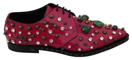 Fuchsiafarbene Ballerinas aus Lackleder mit Kristallen