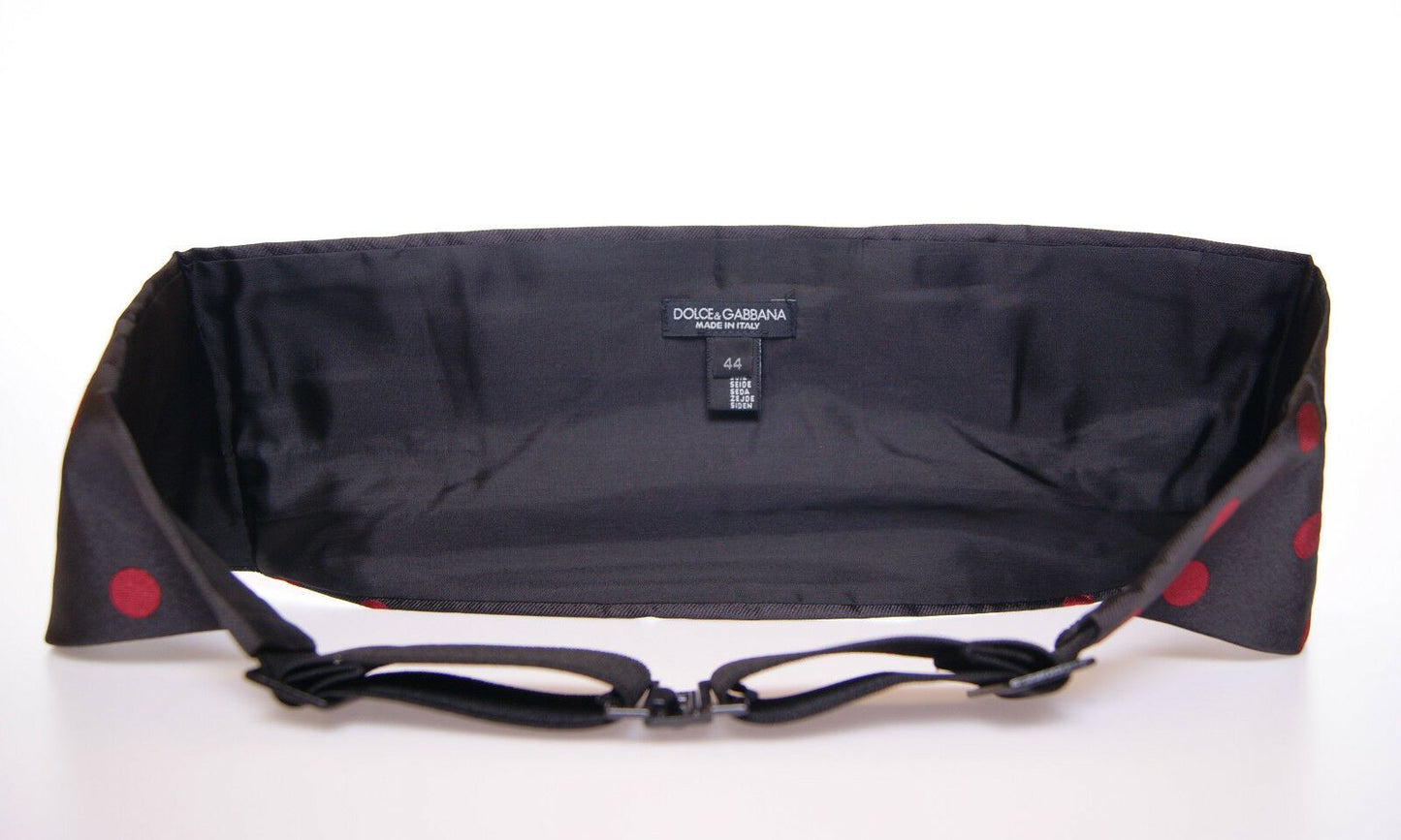 Exquisiter schwarzer Seidenkummerbund mit roten Punkten