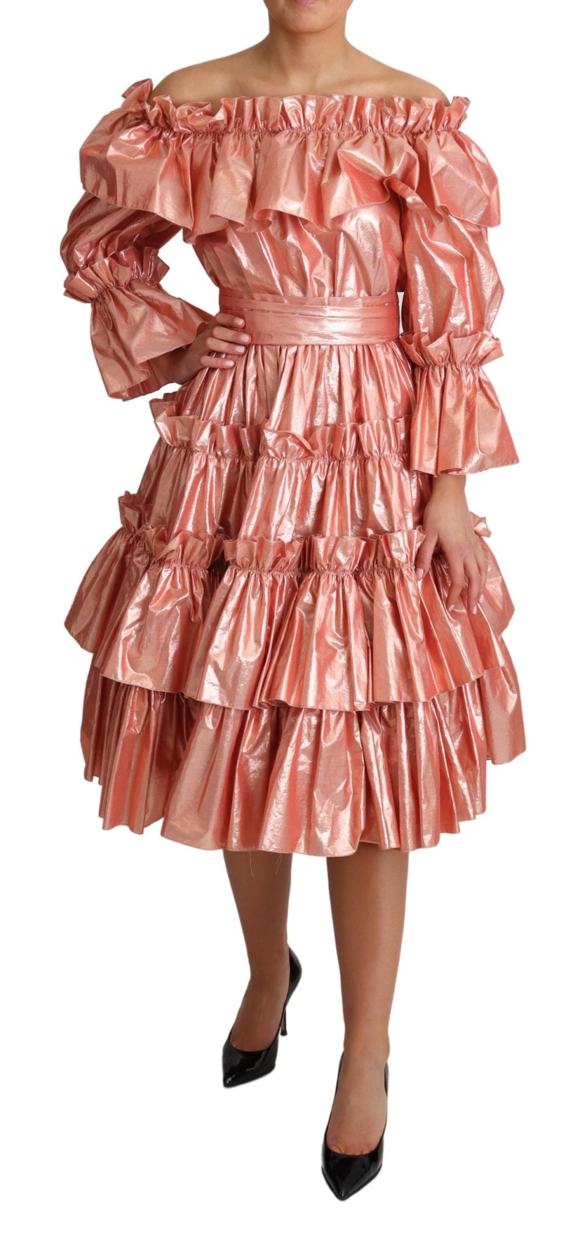 Rosa Metallic Rüschenkleid Eleganz