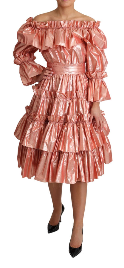 Rosa Metallic Rüschenkleid Eleganz