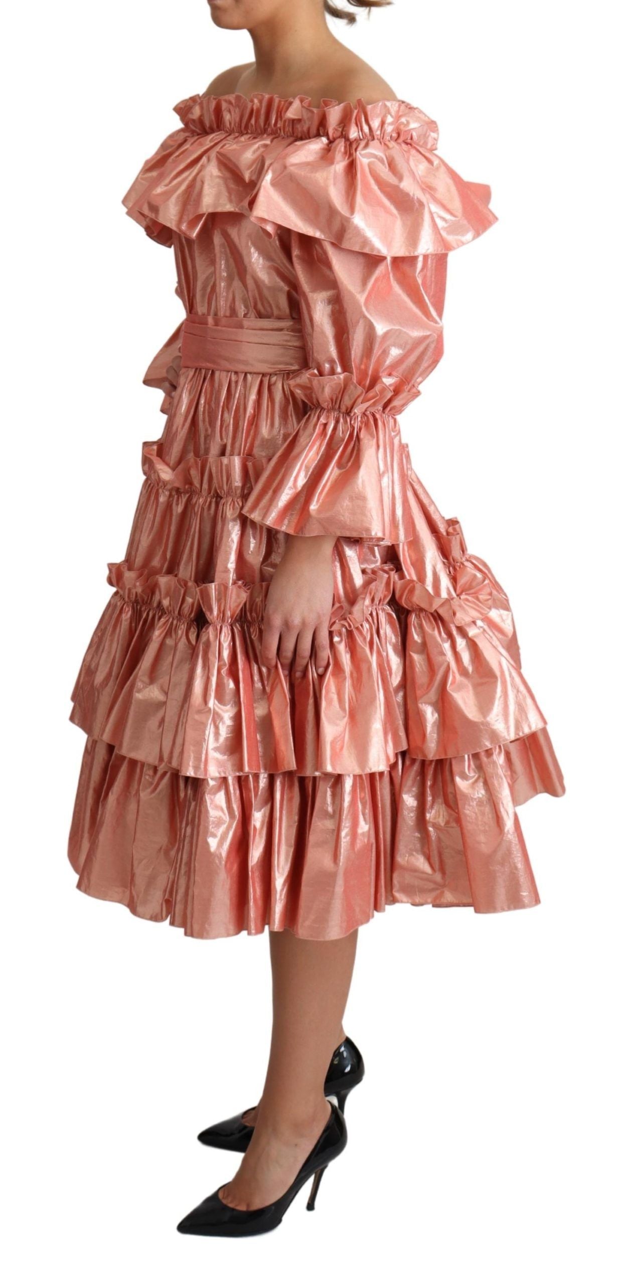 Rosa Metallic Rüschenkleid Eleganz