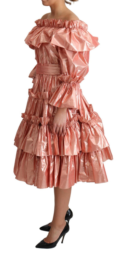 Rosa Metallic Rüschenkleid Eleganz