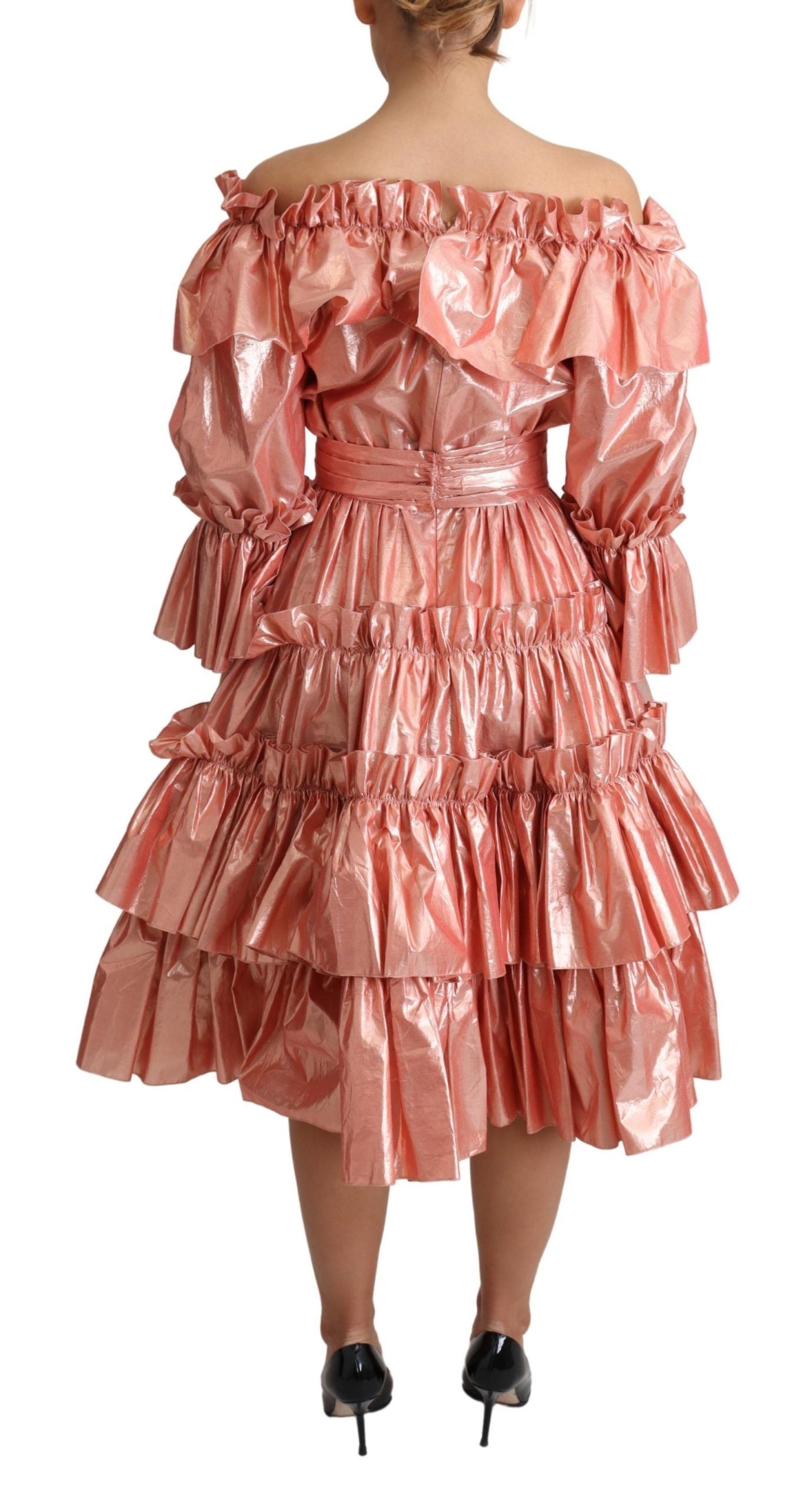 Rosa Metallic Rüschenkleid Eleganz