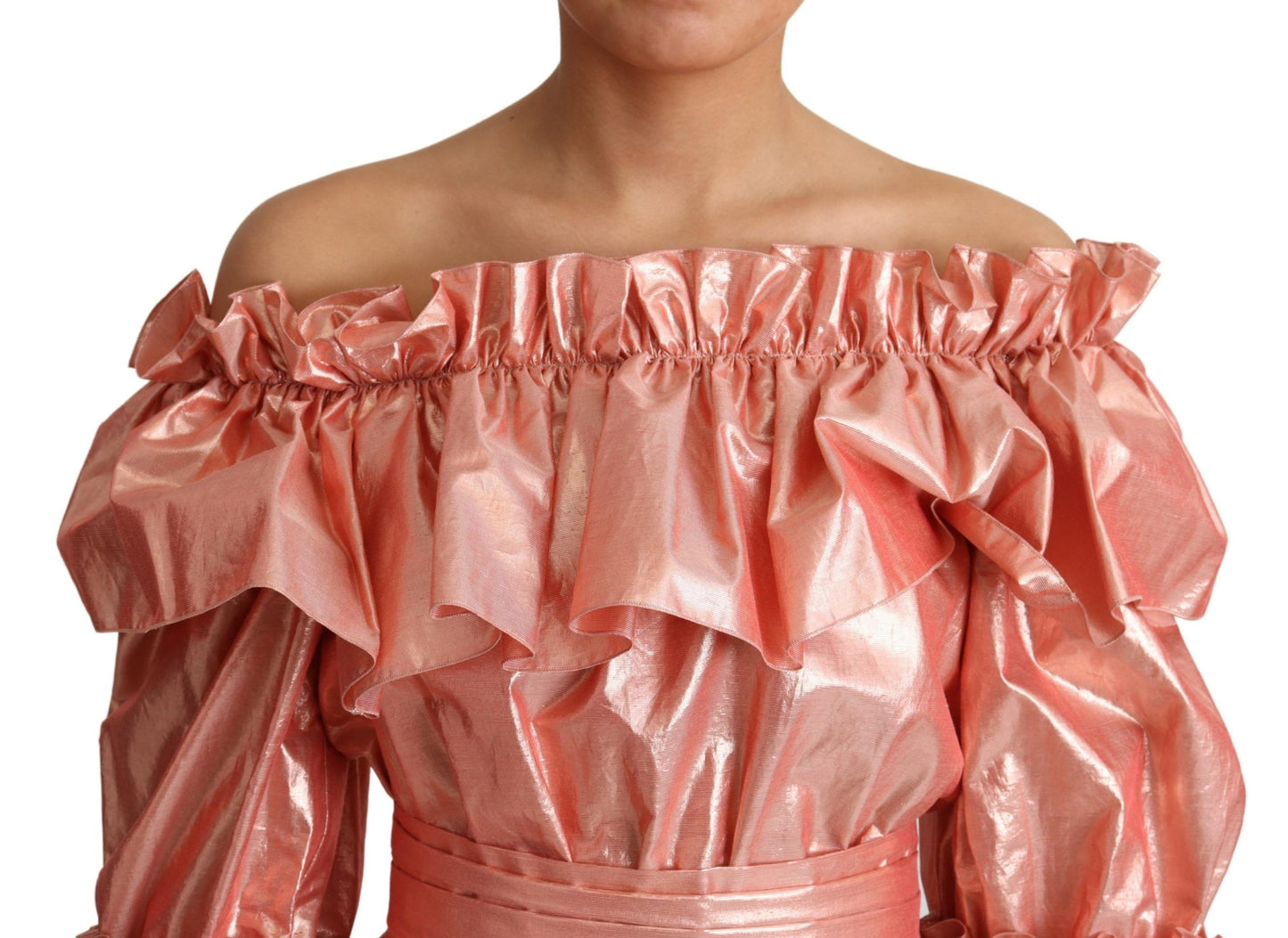 Rosa Metallic Rüschenkleid Eleganz