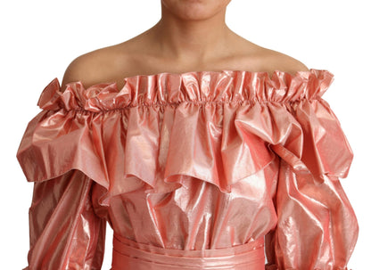 Rosa Metallic Rüschenkleid Eleganz