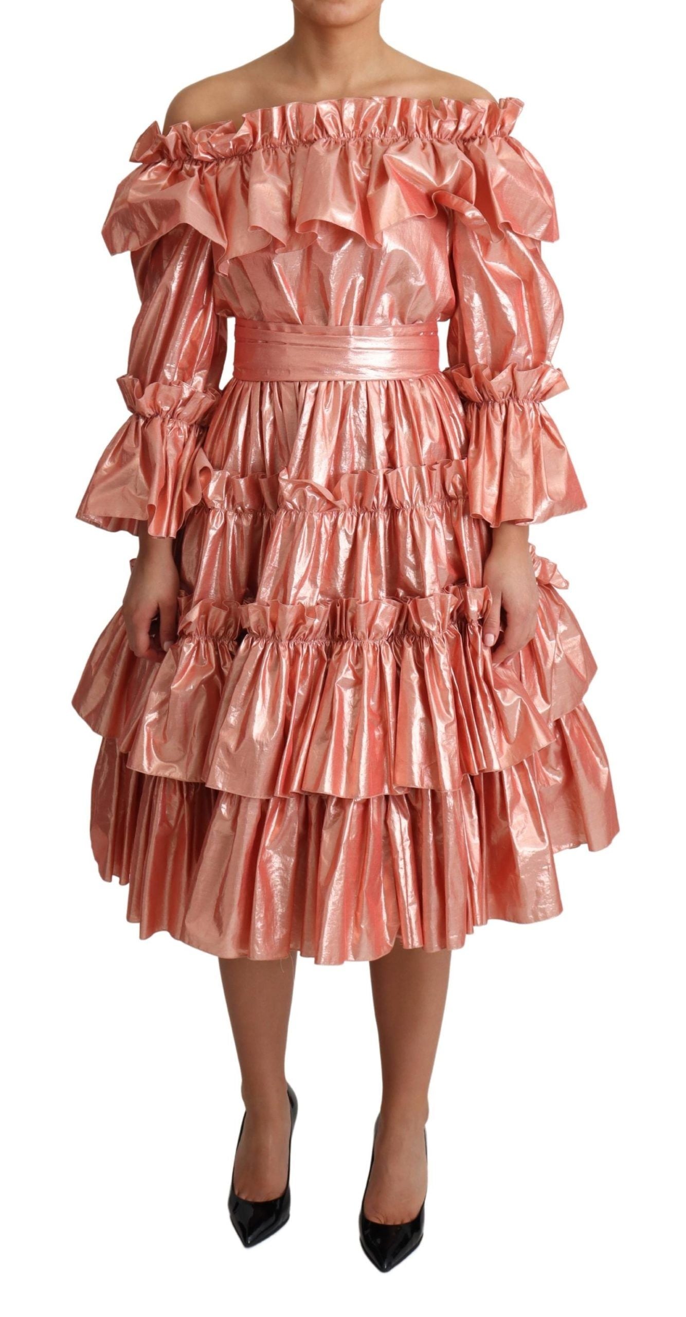 Rosa Metallic Rüschenkleid Eleganz
