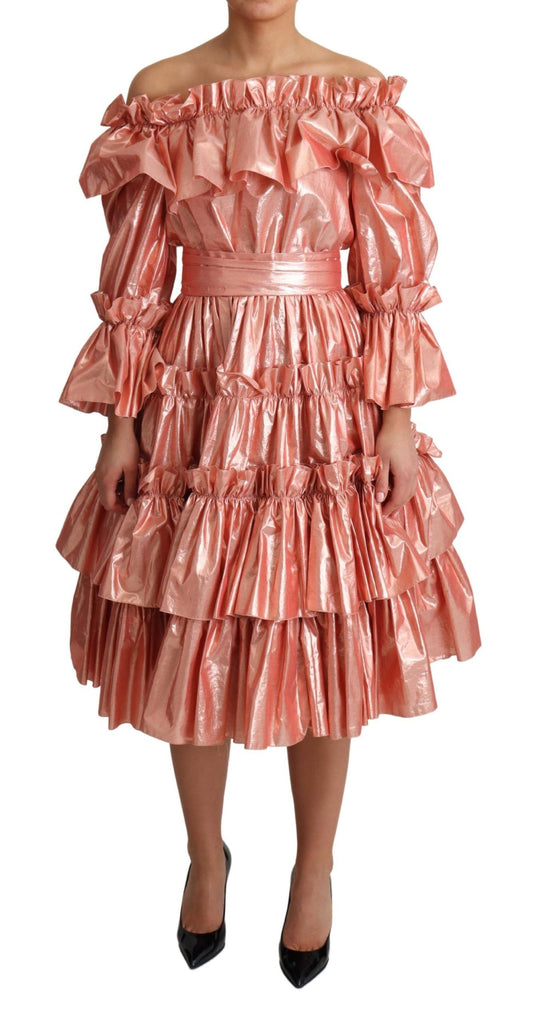 Rosa Metallic Rüschenkleid Eleganz