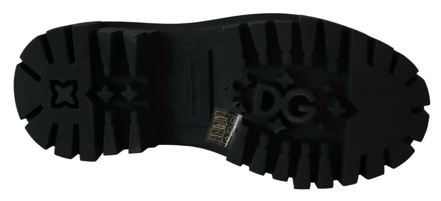 Elegante schwarze Kampfstiefel aus Leder mit Kristalldetail