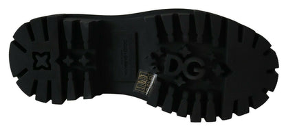 Elegante schwarze Kampfstiefel aus Leder mit Kristalldetail