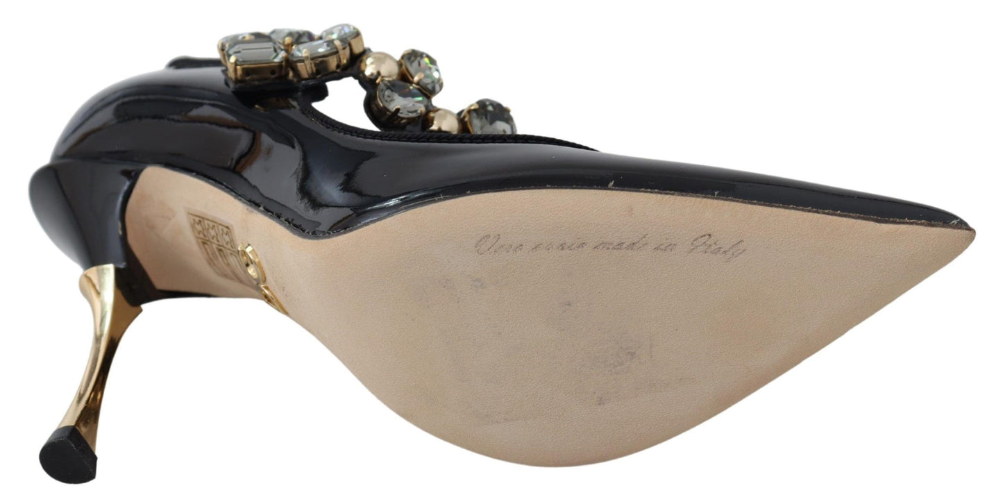Elegante schwarze Lederpumps mit Kristallen