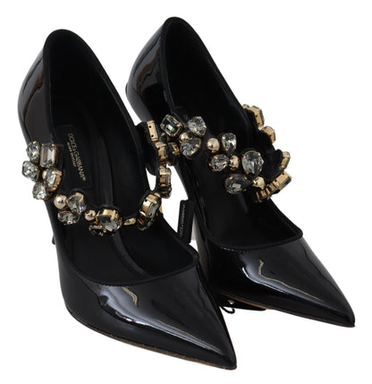 Elegante schwarze Lederpumps mit Kristallen